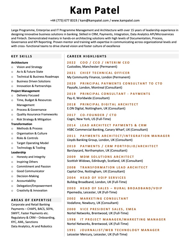 Payments Resume